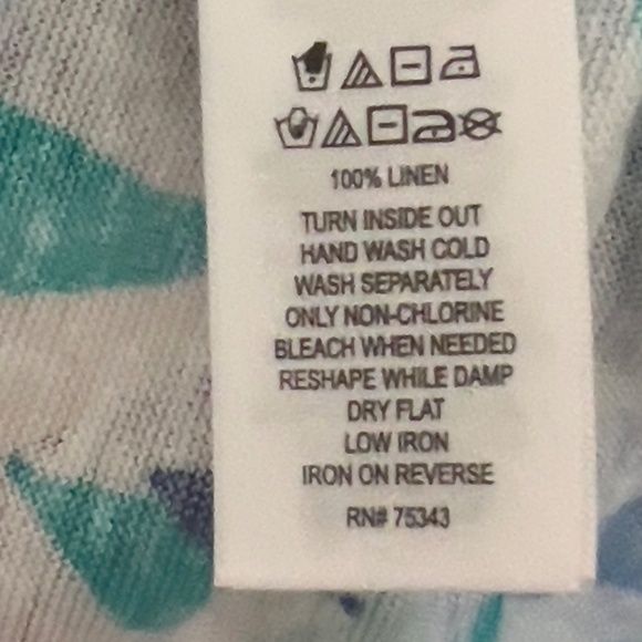 Rachel Zoe 100% linen floral top size L large round hem blue white semi sheer - Picture 5 of 6